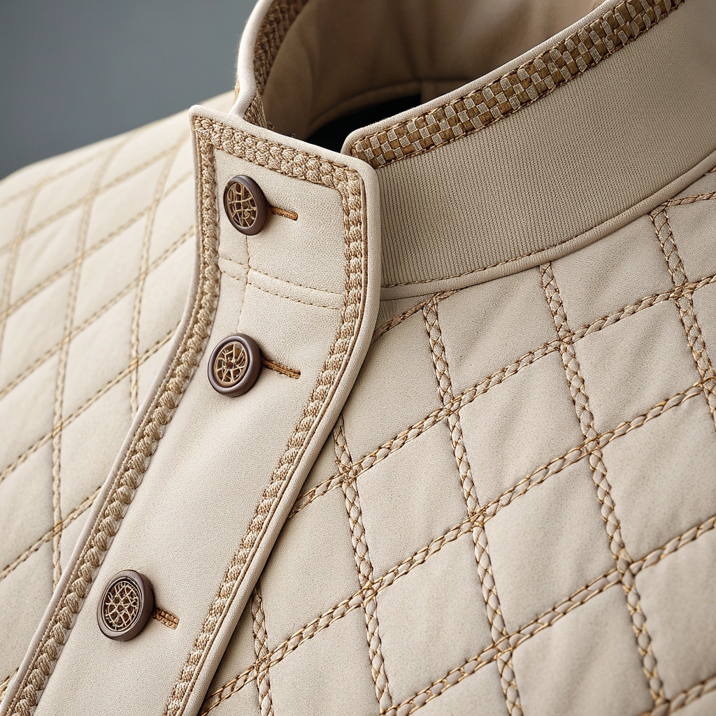 Intricate modest fashion stitching details close up