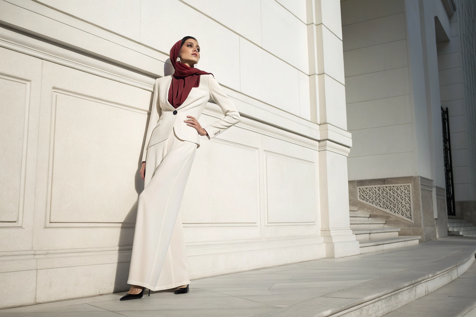 Elegant modest formalwear silhouette garment outline and structure